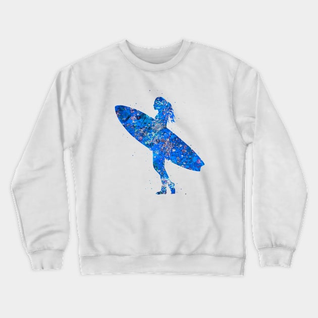 Surfer girl blue art Crewneck Sweatshirt by Yahya Art